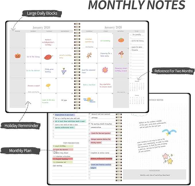 Monthly Planner 2025-2027, Simplified Monthly Calendar Planner, 24 Months Calendar, July 2025 - June 2027, 8.5" * 11", Waterproof Cover with Spiral Bound, for Office, School - Black