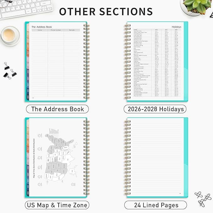 RETTACY 2026 Planner, Weekly and Monthly, Large Size (8.5" x 11"), Jan - Dec 2026, Agenda, Calendar, 12 Month Tabs, Flexible Plastic Cover, 100 GSM Thick Paper, Spiral-bound (Tiffani Blue)