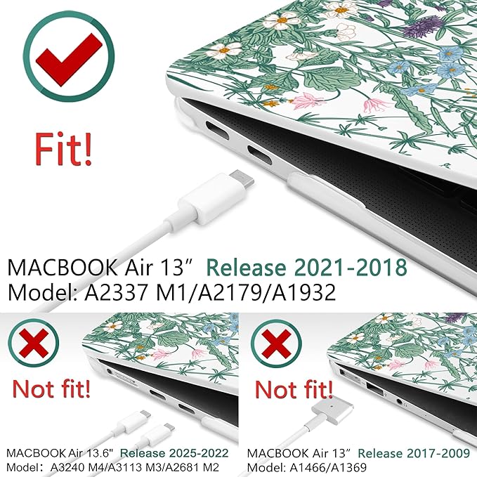 DONGKE Compatible with MacBook Air 13 inch Case 2021 2020 2019 2018 Release A2337 M1 A2179 A1932 with Retina Display & Touch ID, Plastic Hard Shell & Keyboard Cover - Garden Floral
