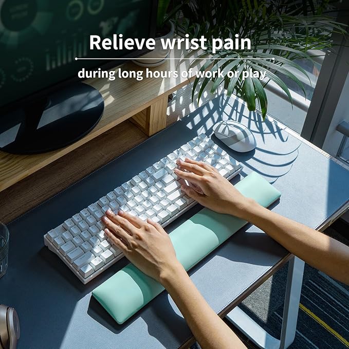 COLORCORAL Keyboard Wrist Rest Ergonomic Keyboard Arm Rest for wrist with Memory Foam Durable Wooden Keyboard Wrist Support with Anti-Slip Rubber Base for Typing Pain Relief Comfort for Office, Gaming
