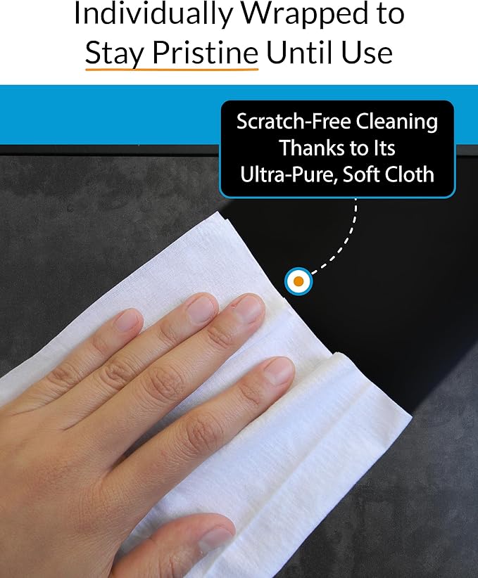 iCloth XL Screen Cleaning Wipes, Lint-Free and Streak-Free, Fast-Drying, Removes Dust, Fingerprints, and Smudges (24 XL Wipes)