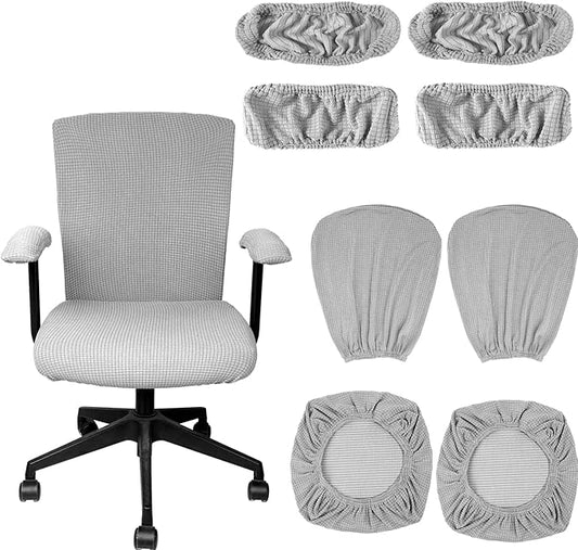 Tallew 8 Pcs Office Chair Covers Set Computer Universal Protective Stretchable Chair Seat Covers Desk Armrest Slipcovers Pads Office Cushion Backrest for Rotating (Silver Grey)
