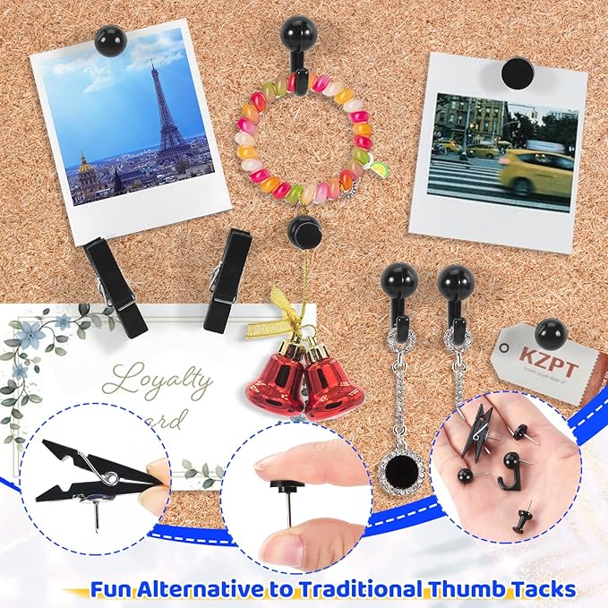 275pcs Black Push Pins,5 Styles TACS, Black Thumb Tacks, Plastic Head Push Pins for Cork Board, Bulletin Boards, Wall, Maps, Cork Board Accessories
