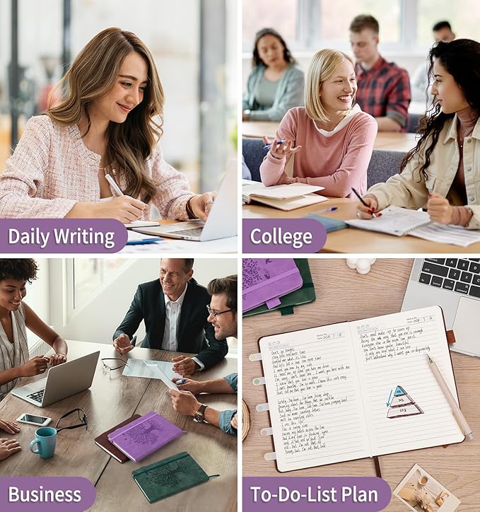 Lined Journal Notebook for Women Men, A5 Hardcover Leather Journals for Writing, 200 Pages Thick Paper, Daily Journal Notebook for Work, School, Note Taking, Business, Travel, College Ruled