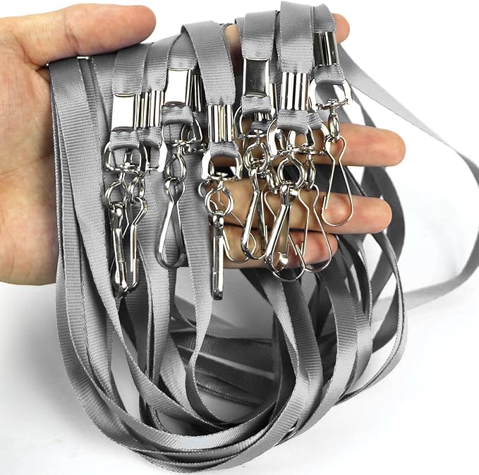 Beebel Gray Lanyard Bulk Lanyards for Id Badges Flat Lanyard with Badge Clip Swivel Hook 50 Pack