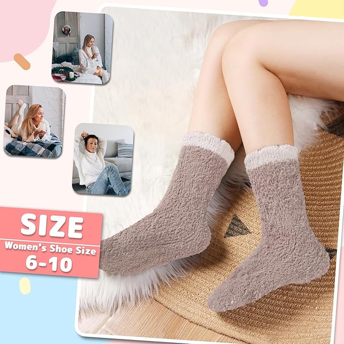 COOPLUS Fuzzy Socks for Women Warm Fluffy Cozy Winter Soft Home Slipper Socks (5 Pairs)