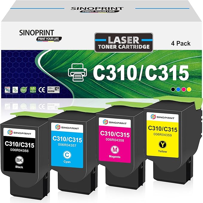 Remanufactured Toner Cartridge Replacement Ink Compatible for Xerox C310 C310DNI C310DNIM C315 C315DNI Printer 006R04356 006R04357 006R04358 006R04359-4Packs