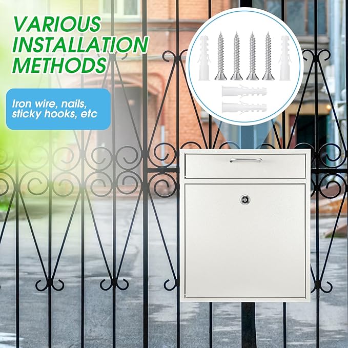 Locking Mailbox with Key for Outdoor 12 x 10.5 x 4.7 Inches Large Wall Mount Mail Box with Lock Security Mail Drop Metal Collection Boxes Hanging Secure Postbox(Creamy White)