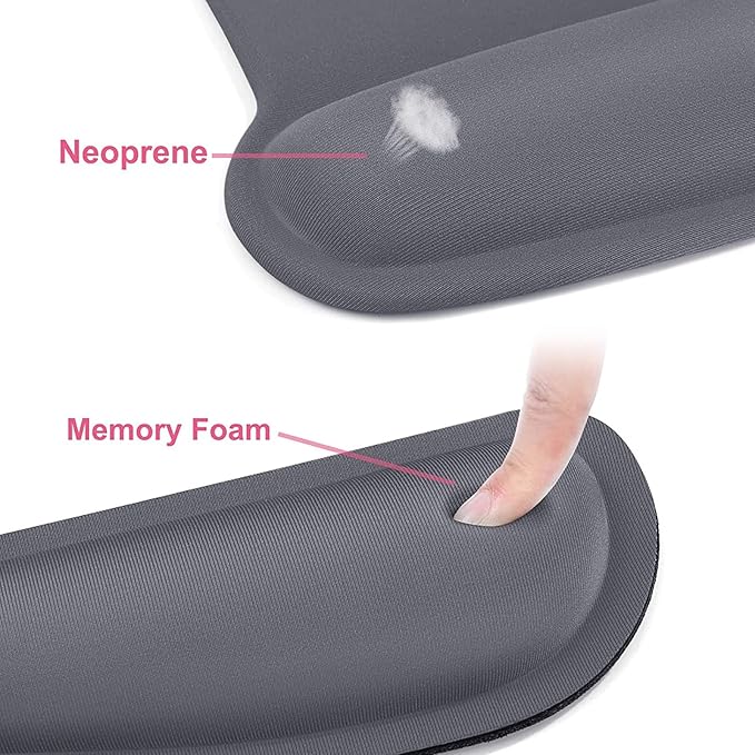 MOSISO Wrist Rest Support for Mouse Pad & Keyboard Set, Ergonomic Mousepad Non-Slip Base Home/Office Pain Relief & Easy Typing Cushion with Neoprene Cloth & Raised Memory Foam, Space Gray