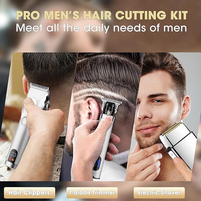 Lanumi Professional Hair Clippers Electric Razor Shavers Men 3 Piece Set Rechargeable Clippers and Trimmers Beard Trimmer Barber Kit with Travel Case Clippers for Hair Cutting Gifts for him