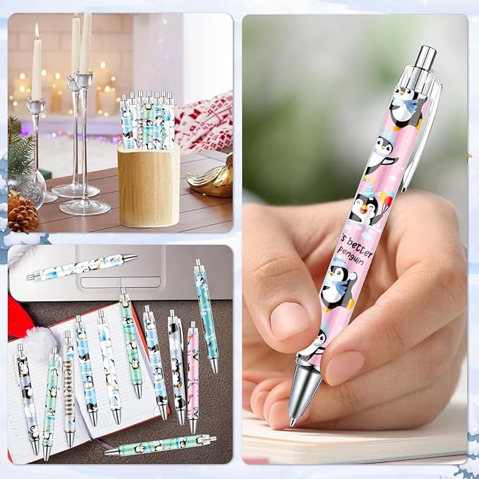 Penguin Ballpoint Pens Gifts - 24 Pcs Cartoon Penguin Pen Set Animal Retractable Smooth Writing Ballpoint Pen Christmas Winter Gift for Women Men Teacher Coworker Home Office School Supplies