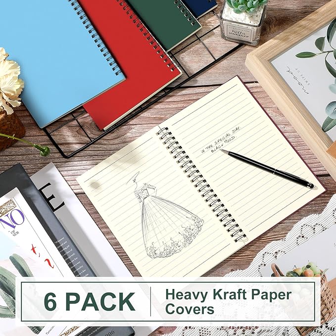 Yahenda Spiral Notebook Bulk A5 College Ruled Journals Notebooks Lined 8.3 x 5.5 Inch Note Books Writing Thick Paper Notebook for Christmas Office Business School Gifts Supplies(Trendy Colors, 6 Pcs)