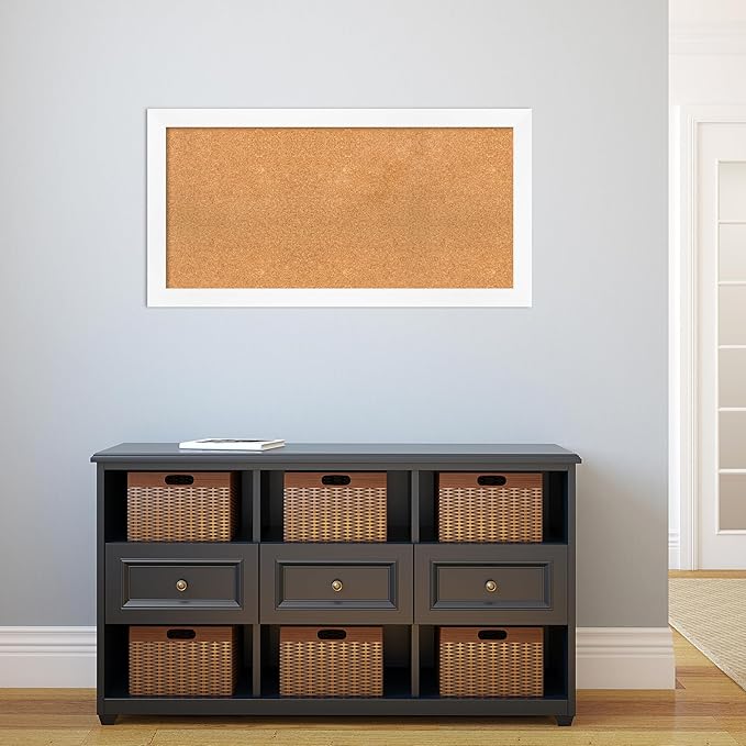 Amanti Art Natural Cork Board for Wall, 21x41 Vision Board with White Frame, Large Corkboard Office Decor for Home Organization, Modern Corkboard Pinboard to Display Items for Home Organization in