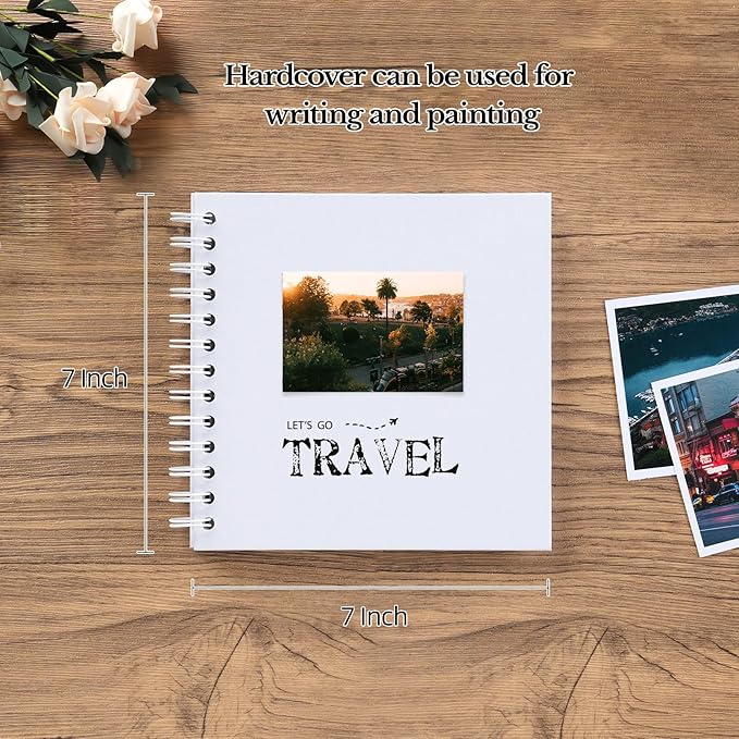 potricher 7 x 7 Inch DIY Scrapbook Album 40 Pages Hardcover Kraft Paper Scrap Book Photo Albums Memory Book for Wedding and Anniversary Family (White, 7 Inch)