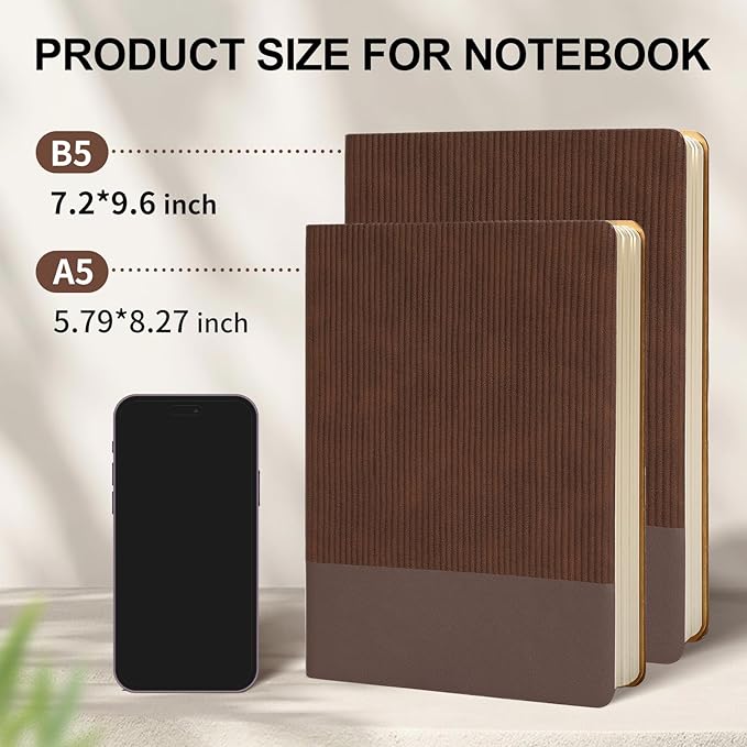Lined Journal Notebook for Work College Ruled Note Book 7.2"x9.6" B5 PU Leather Daily Journaling 160 Pages for Women Men Writing Home School Supplies Business (Coffee)