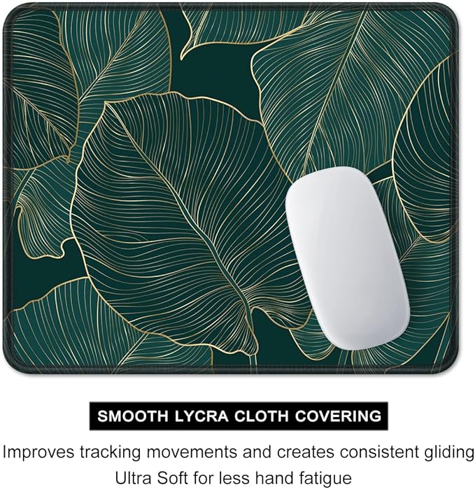 Auhoahsil Mouse Pad, 12 x 10 in Tropics Theme Computer Mouse Pad for Desk, Premium-Textured Non-Slip Rubber Stitched Edges Waterproof Square Mouse Mat for Gaming Work Wireless Mice, Green Leaves