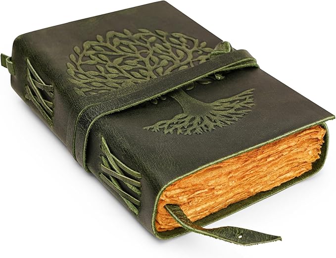 LUXEORIA Tree Of Life Leather Journal for Women and Men, Handcrafted Leather Journal for Writing Womens, Sketchbook, Travel Diary with Unlined Deckle Paper, Dark Green 5x7