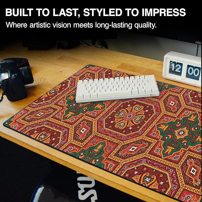 MPCO. Arabic Textiles Large Gaming Desk Pad - 36" x 17" Duraglyde Fabric Geometric-Charm Desk Mats - Non-Slip, Washable, Smooth Glide for Precision Gaming & Work