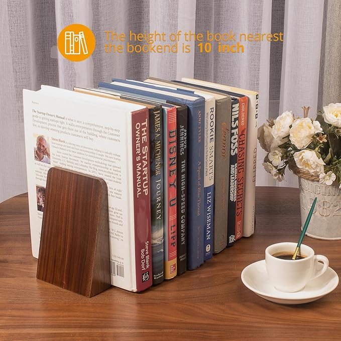 Walnut Book Ends Heavy Duty Handmade Book Ends for Shelves Decorative Bookends to Hold Heavy Books (Black Walnut Wood Small)