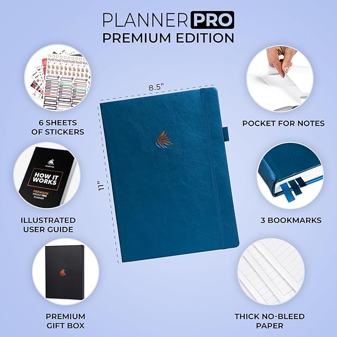 Clever Fox Planner Pro Premium – Luxurious Weekly & Monthly Planner with Budget Organizer for Productivity & Goals, Undated, A4 (Mystic Blue)