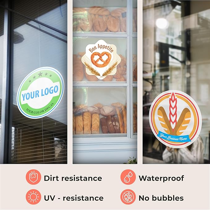 Custom Logo Decals & Stickers – Personalized Vinyl Business Signs – Waterproof Full Color Window & Wall Decal for Storefront, Office, Car, Door, Home
