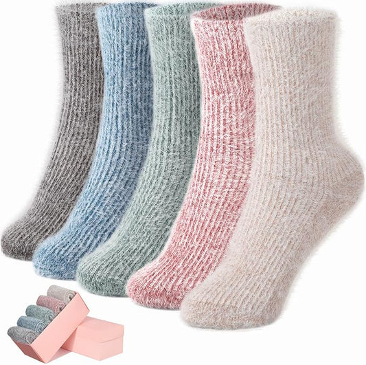 5 Pairs Fuzzy Soft Cozy Comfortable Socks for Women, Casual Sleep Comfy Socks, Perfect Warm Winter Gifts for Women