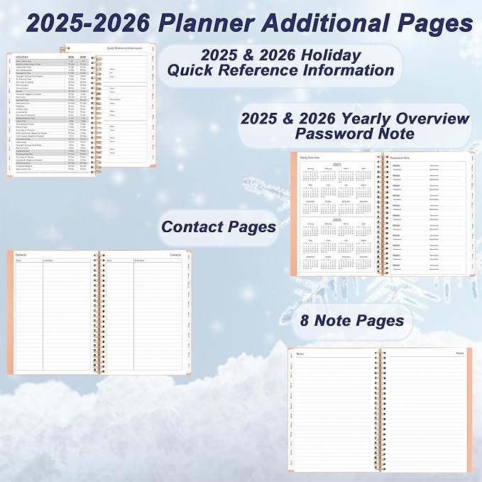 Day Planner 2025-2026, Jul.2025-Jun.2026, 6.2" x 8.4", 2025 Planner Weekly and Monthly, 2025 Agenda Planner with Tabs & Pocket, 100GSM Thick Paper, Pink