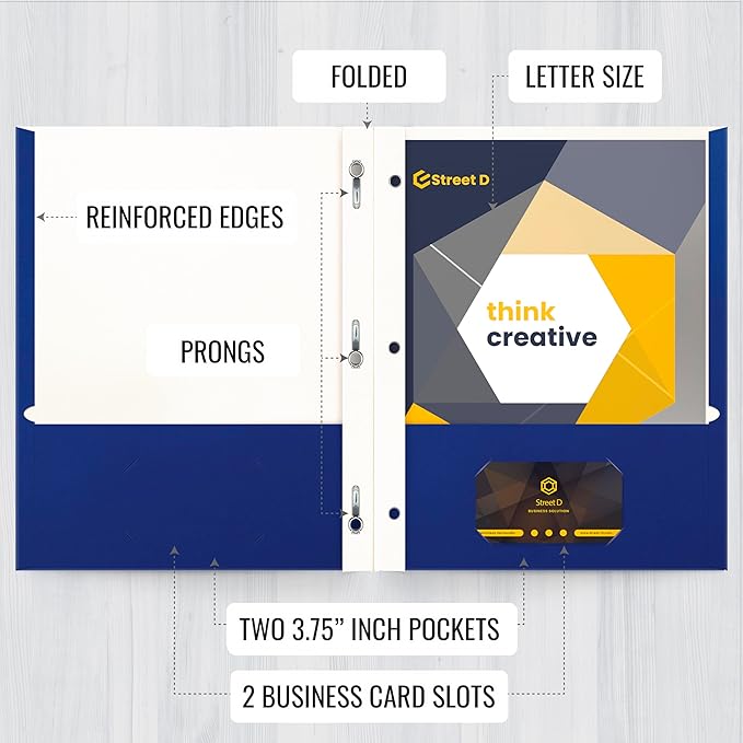 Better Office Products Blue Paper 2 Pocket Folders with Prongs, 50 Pack, Matte Texture, Letter Size Paper Folders, 50 Pack, with 3 Metal Prong Fastener Clips, Blue