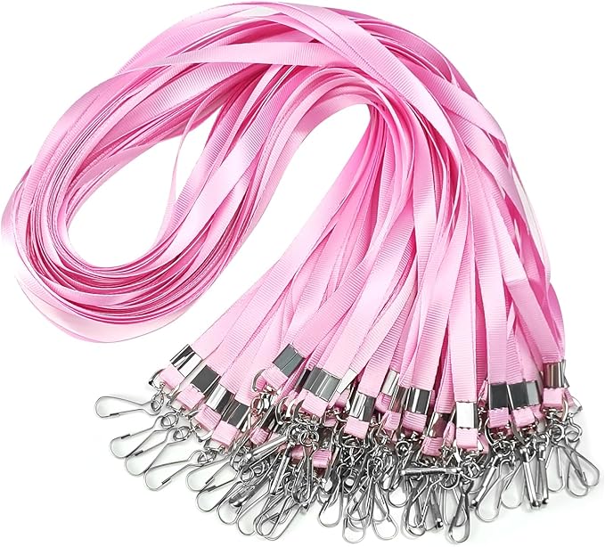 Pink Lanyards Bulk 50 packs Lanyards for ID Badges,Lanyards with Swivel Hook Clips for Name Tag Lanyard ID Holder
