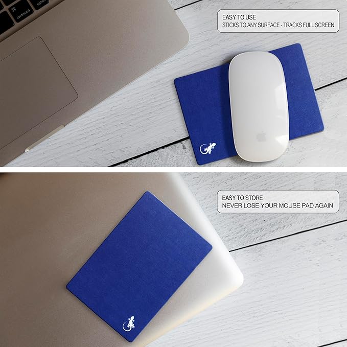 Mouse Pad Adhesive Bottom - Sticks to Any Surface - Portable - Webcam Covers and Screen Cleaner Included (2 Pack - Blue and Navy)