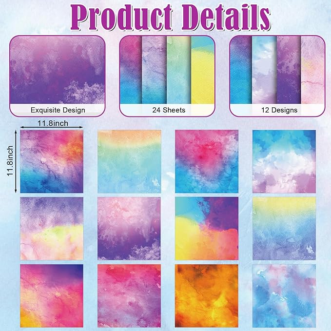 48 Sheets Scrapbook Paper 11x11, Watercolor Pattern Decorative Scrapbook Paper for Journals DIY Cards and Photo Albums, Aesthetic Craft Supplies for Kids and Adults