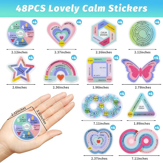 48 Pcs Sensory Strips Set – Anxiety Sticker Kit with Different Textures, 2 Textured Surface Tactile Stickers for Adults – Stress Relief Classroom Must Haves, Anxiety Relief Items