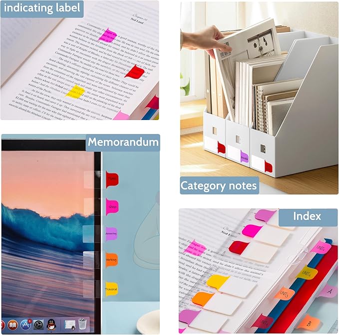 Golcellia 6 Pcs Sticky Tabs for Notebooks, 600 Pcs 5-Color Index Tabs with Flags, Divider Page Markers for Books, Binders, Bible Study & Office Supplies