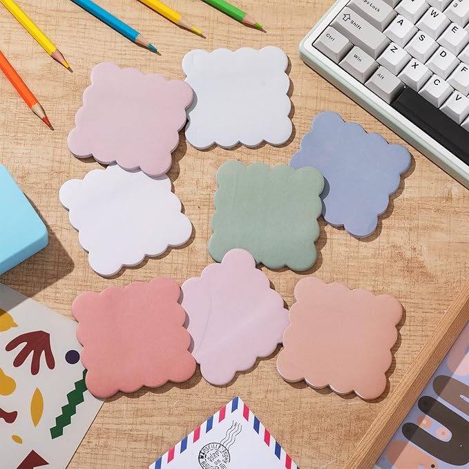 Eaasty 8 Pack Scalloped Sticky Notes Bulk Christmas Cute Self Sticky Note Pads Multi Color Bright Vintage Note Pads or School Office Supplies 240 Sheet (3" X 3",Vintage Color)