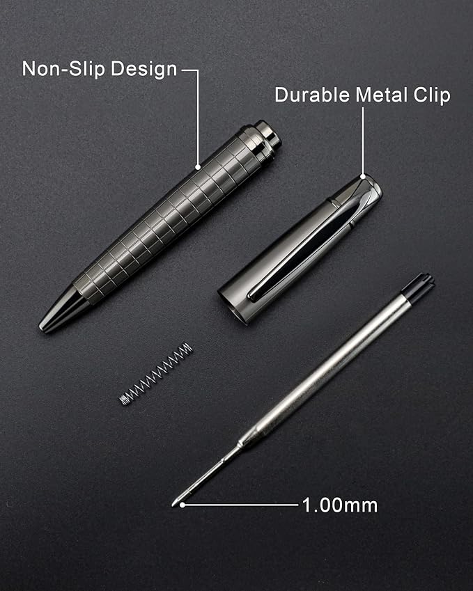 Cambond Ballpoint Pens Black Pens - Bulk Pens Metal Pen for Journaling Gift Business Men Police Flight Attendants 1.0 mm Medium Point Nice Pens, 3 Pens with 6 Refills (Gun Black)