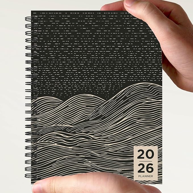 TF Publishing 2026 Rolling Waves Medium Weekly Monthly Planner with 12-Month Calendar Grid, Goals and Task Trackers - Weekly Schedule Planner with Priority List Section and Stickers - 6.5in x 8in