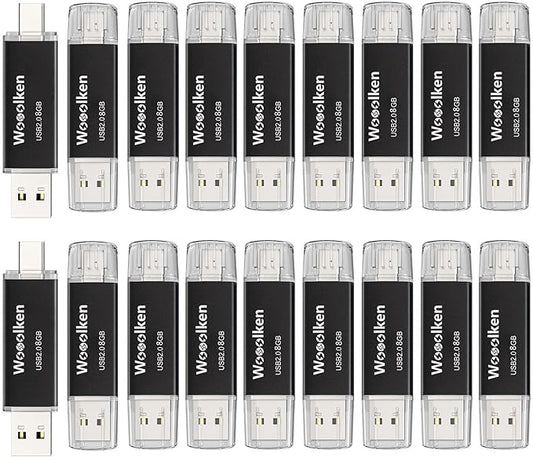 20 Pack 8GB USB C Flash Drive, Wooolken 2-in-1 Type-C Thumb Drive, Dual USB 2.0 Memory Stick Compatible with iPhone 16/15 Smartphone Tablet Computer