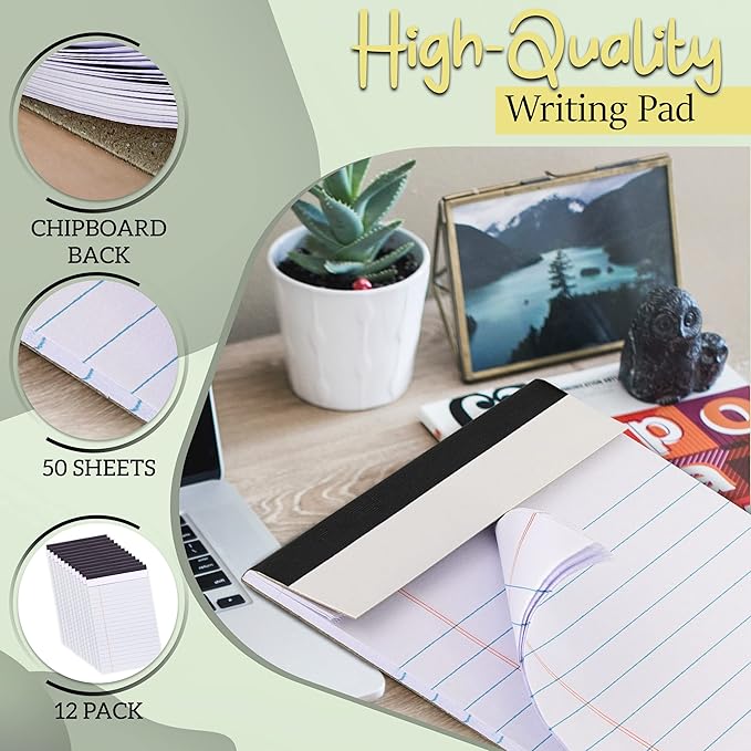 Emraw White Jr. Perforated Edge Legal Ruled Universal 50 Sheets Letter Writing Pad- 50 Ct. 5" x 8" inch (Pack of 12)