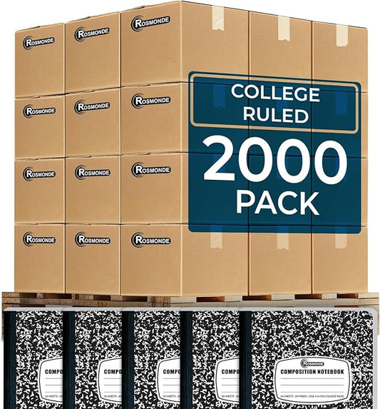 2000 Pack (Pallet) Composition Notebooks Bulk, College Ruled, Full Pallet of Notebooks, 200 Pages (100 Sheets), 9-3/4 x 7-1/2, Bulk Notebooks for School, College & Office, 4-7 Days Transit