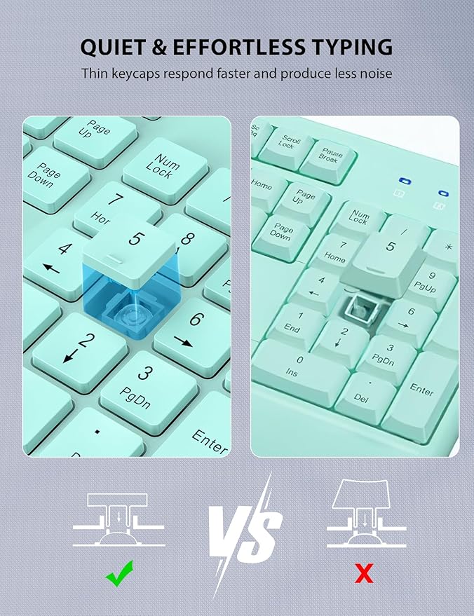 Wireless Keyboard and Mouse Combo - Full-Sized Ergonomic Keyboard with Wrist Rest, Phone Holder, Sleep Mode, Silent 2.4GHz Cordless Keyboard Mouse Combo for Computer, Laptop, PC, Mac, Windows (Green)