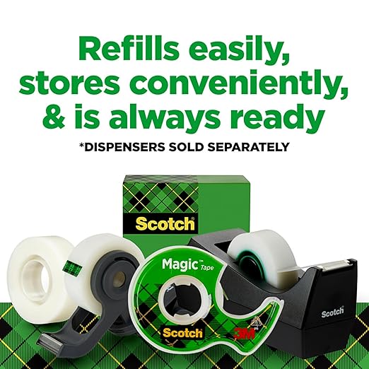Scotch Magic Tape, Invisible, Repair Christmas Cards and Use as Holiday Gift Wrap Supplies for Christmas, 12 Tape Rolls