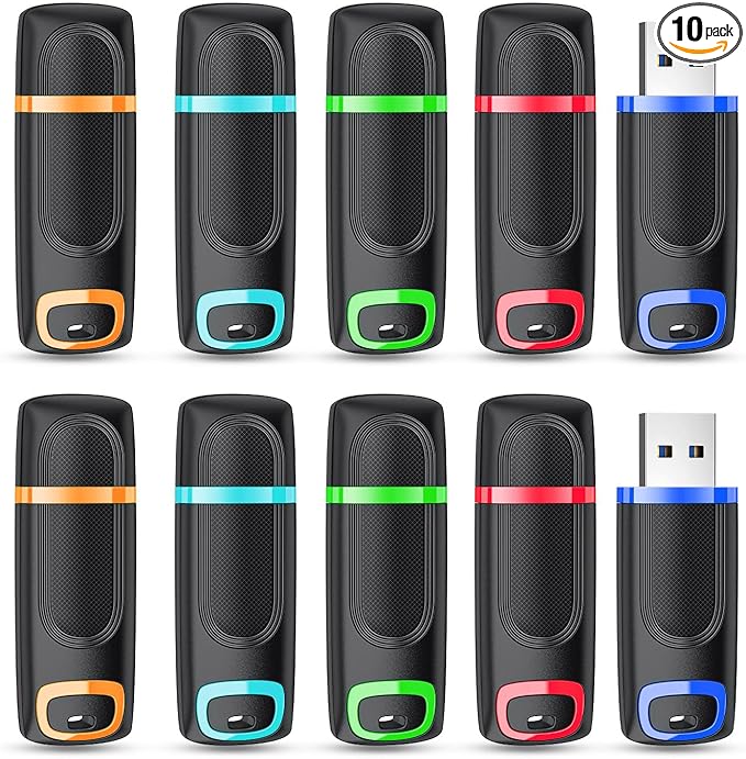 RAOYI 10 Pack 16GB USB 2.0 Flash Drive Thumb Drive Memory Stick Jump Drive Zip Drive for Data Storage and Backup (Mix Colors : Cyan Orange Red Blue Green)