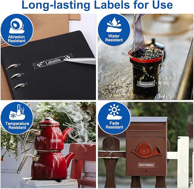 Labelife 18mm Label Tape White on Clear 3/4" Replace for Brother P Touch TZe TZ Tape 18mm 0.7 Laminated Clear TZe-145 TZe145 TZ145 Compatible with Ptouch PTD600 PTD400AD PT1880 Label Maker, 4-Pack