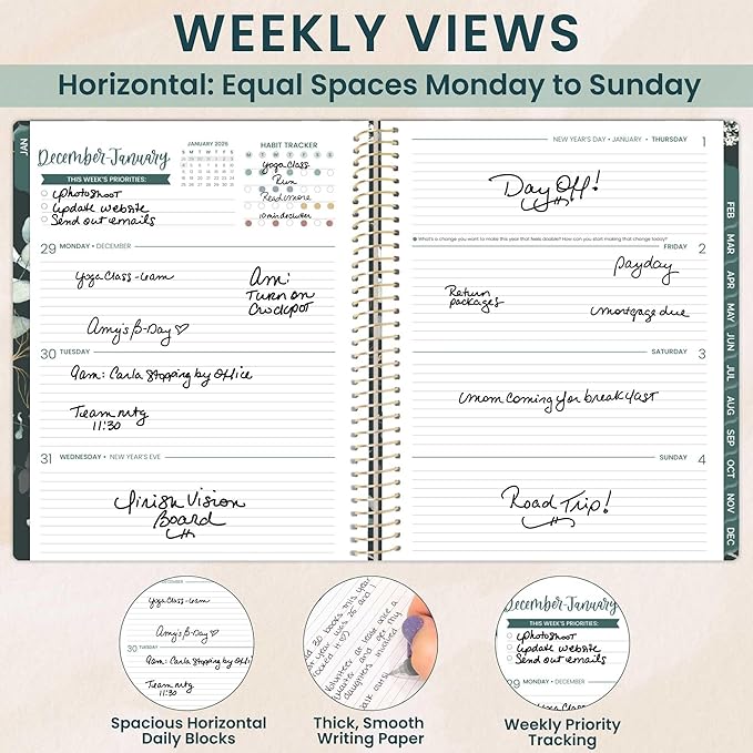 bloom daily planners 2026 Planner (January to December) - 8.5” x 11” Weekly & Monthly Dated Agenda Organizer Book with Stickers & Tabs - Flexible Soft Cover - Eucalyptus, Green