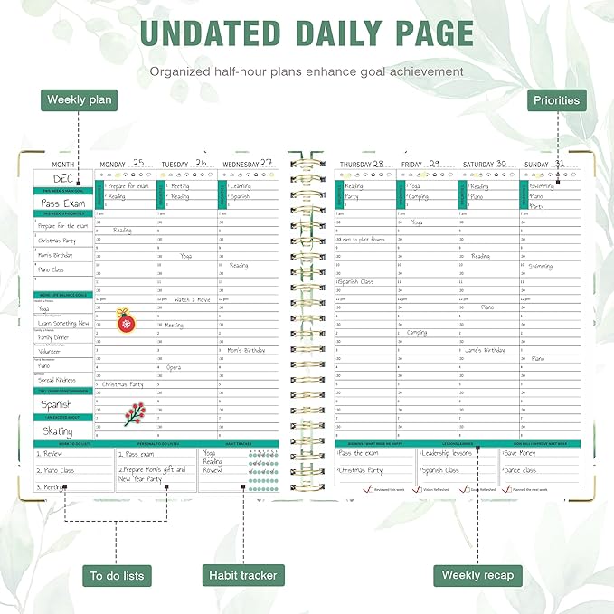 Ospelelf Undated Spiral Bound Planner Daily, Weekly and Monthly Planner 2025-2026, Work Planners 12 Month 8.5 x 11