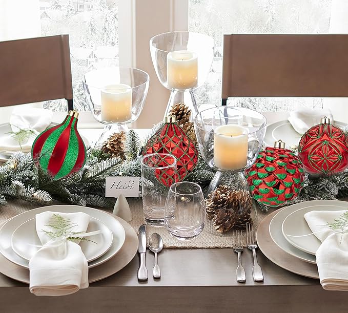 Hollyone 4.7 Inch Large Red and Green Christmas Ornaments 4Pcs Balls Ornaments Shatterproof Christmas Hanging Ornaments for Xmas Tree Decor Wedding Holiday Party Wreath Home Decor (Red & Green, 120mm)