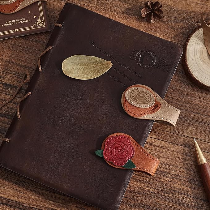 2PCS Vintage Magnetic Leather Bookmark, Leather Magnetic Bookmarks for Women, Magnetic PU Bookmarks Clip Book Accessories