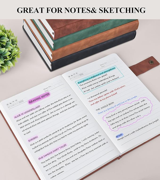 365 Page Thick Lined Journal Notebook for Men Women, B5 Large Leather Journals for Writing, Hardcover Notebooks for Work, School, Note Taking, Business, Travel Diary, College Ruled 7.6" x 10"