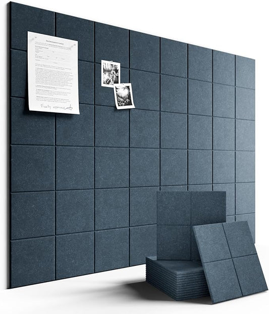 Large Felt Bulletin Board 48" x 36" Cork Board Alternative-12 Pack with 70 Safe Removable Adhesive Tabs, Cork Boards for Walls for Home Office Classroom Pin Board-Deep Charcoal Blue