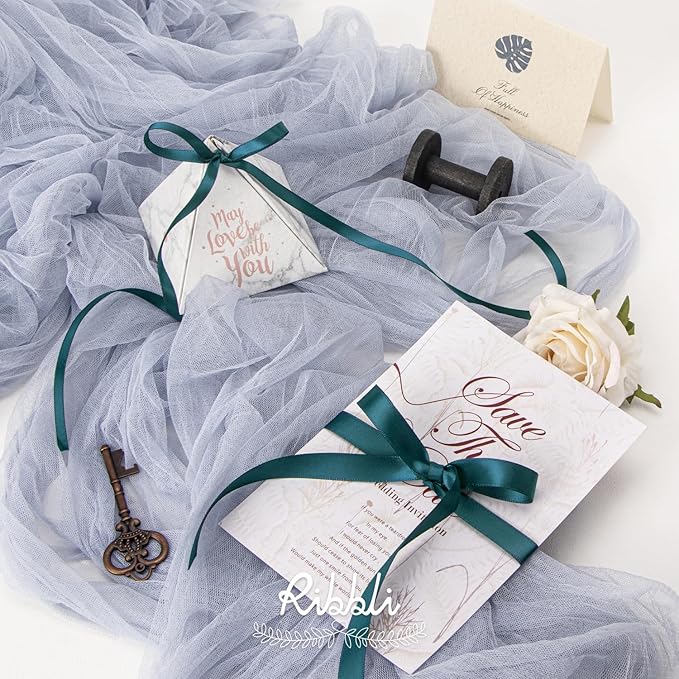 Ribbli Teal Double Faced Satin Ribbon,1/2 Inch x Continuous 25 Yards,Use for Craft Bows Bouquet, Gift Wrapping, Wedding Decoration, Floral Arrangement